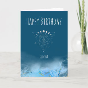 Custom birthday zodiac gemini star sign marble thank you card