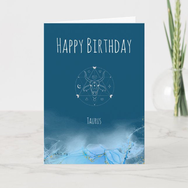 Custom birthday zodiac taurus star sign marble thank you card (Front)
