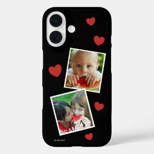 Custom Black 2 Photo Phone Case w/ Red Hearts