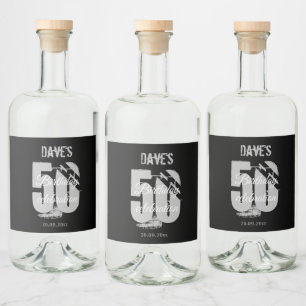 Custom Black 50th Any Age Birthday Party Liquor Bottle Label