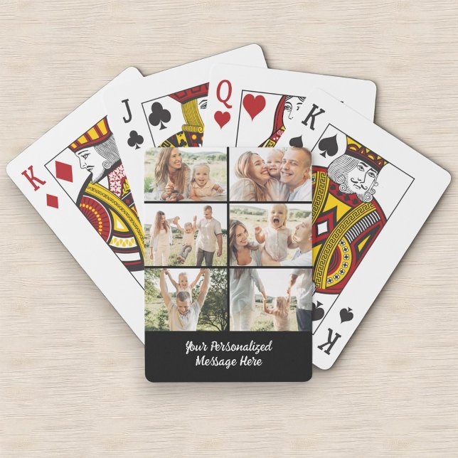 Custom Black 6 Photo Collage Text Message Modern  Playing Cards (Creator Uploaded)