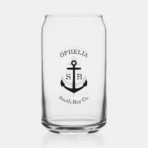 Custom Black Anchor Emblem Can Glass