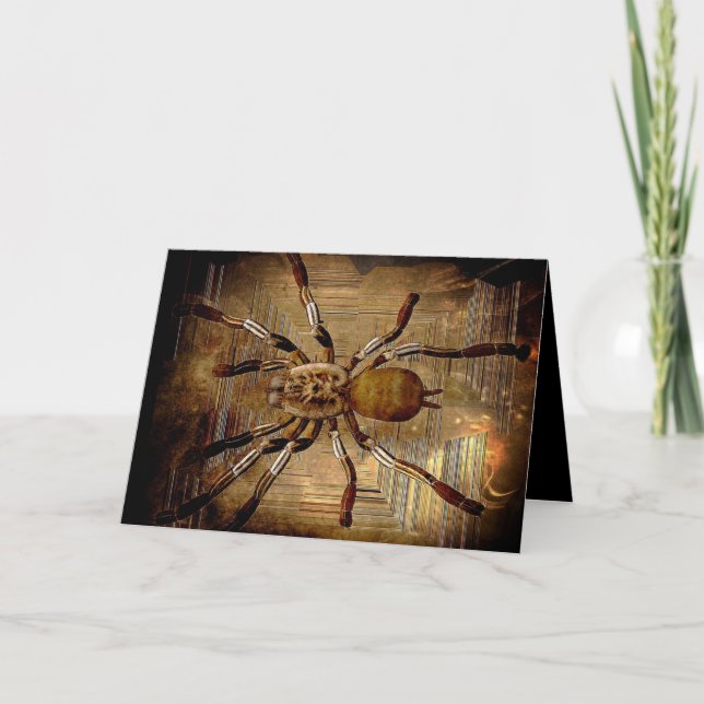 Custom Black and Brown Creepy Spider Birthday Card (Front)