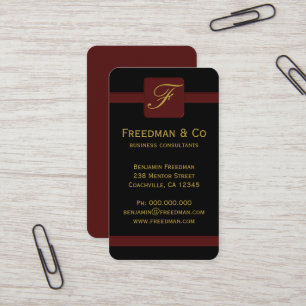 Custom Black and Dark Red Monogram Professional Business Card