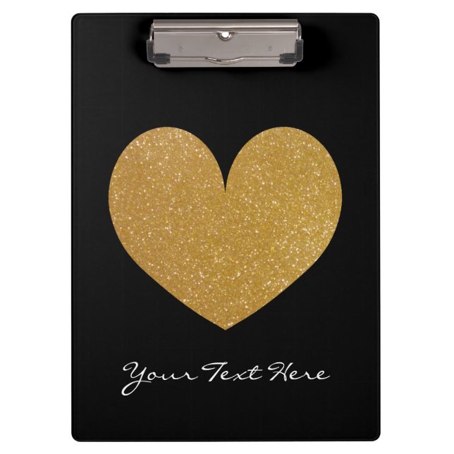 Custom black and faux gold glitter heart clipboard (Front)