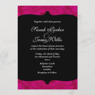 Custom Black and Fuchsia damask Invitation