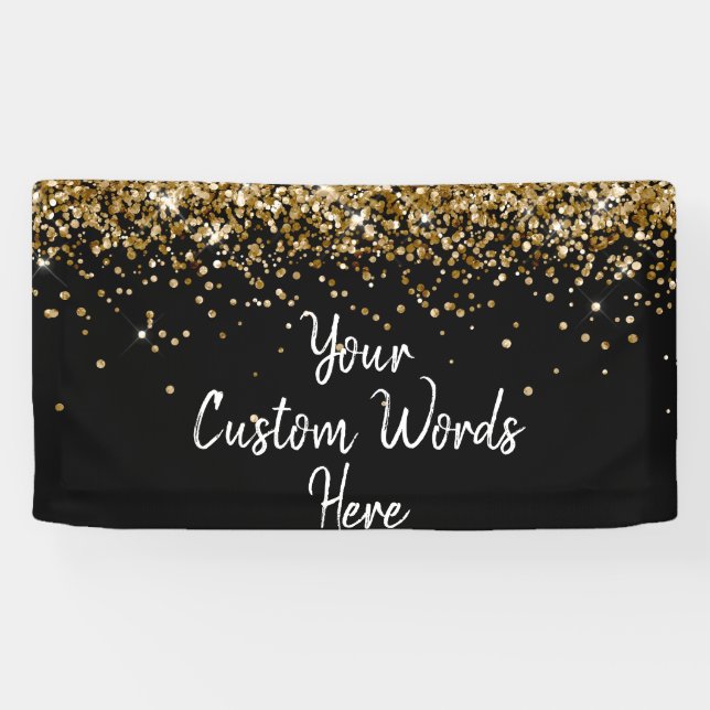 Custom Black and Gold Birthday Party Photo Booth Banner (Horizontal)