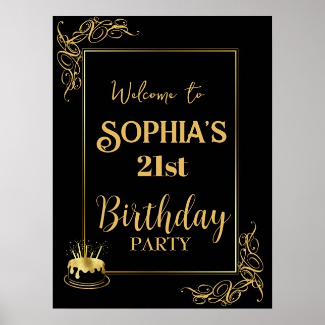 Custom Black and Gold Birthday  Poster (Front)