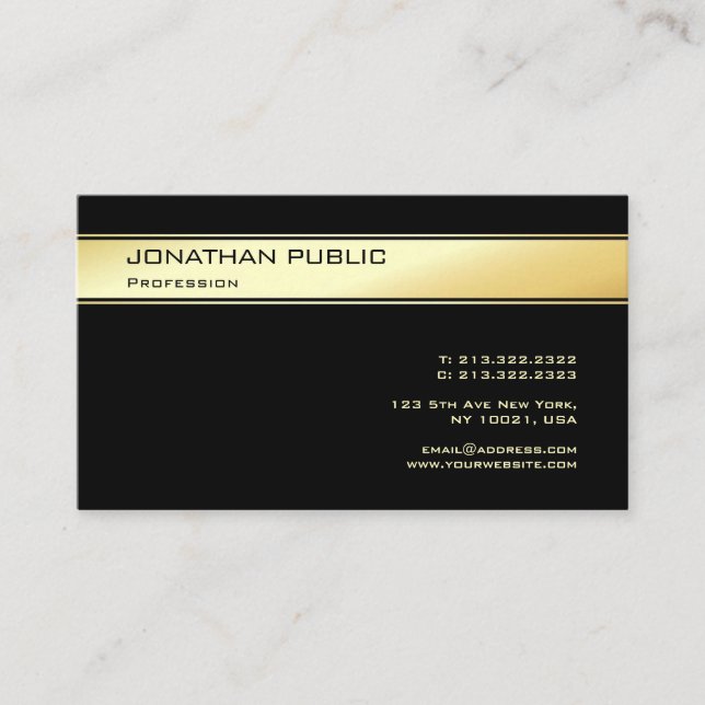 Custom Black And Gold Elegant Modern Template Business Card (Front)