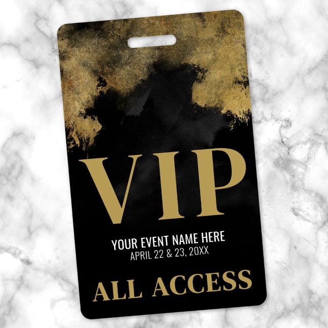 Custom Black And Gold Event VIP ID Badge (Black Gold Event VIP Badge)