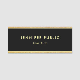 Custom Black And Gold Glitter Modern Elegant Name Tag