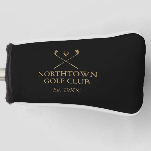 Custom Black And Gold Golf Club Name Golf Head Cover (Front)