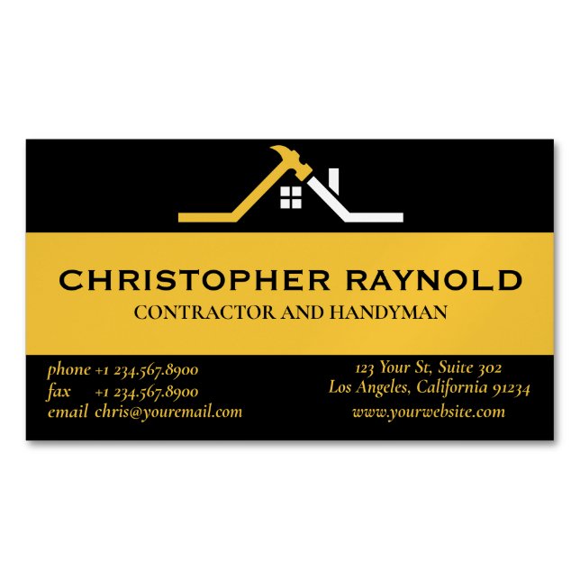Custom Black and Gold Home Building Construction Magnetic Business Card (Front)