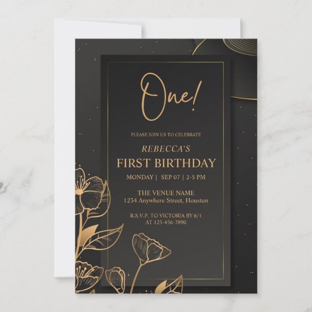 Custom Black And Gold Luxury Premium Monogram Invitation (Front)