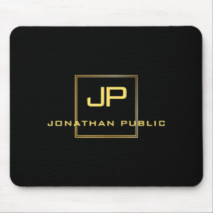 Custom Black And Gold Monogram Template Elegant Mouse Mat