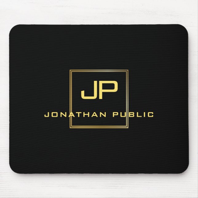 Custom Black And Gold Monogram Template Elegant Mouse Mat (Front)