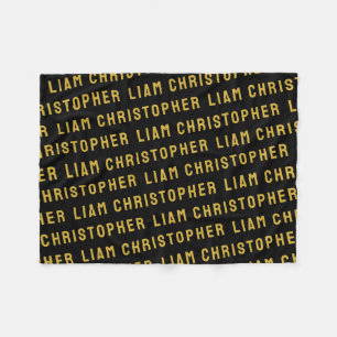Custom Black and Gold Personalised Baby Name Gift Fleece Blanket