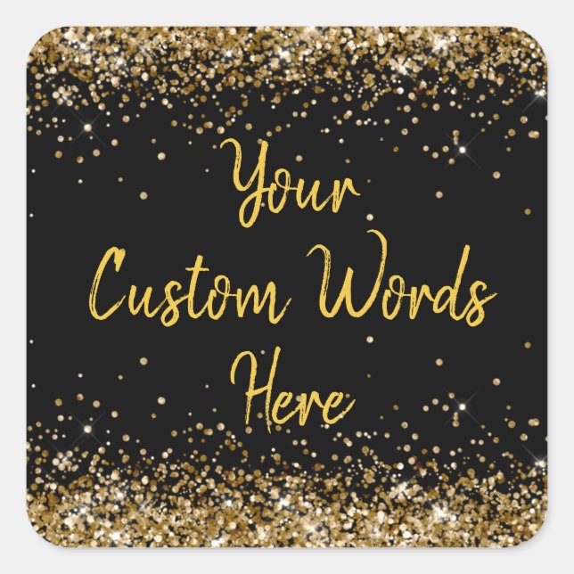 Custom Black and Gold Personalised Birthday Party Square Sticker (Front)