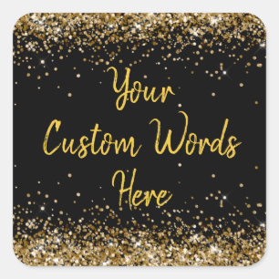 Custom Black and Gold Personalised Birthday Party Square Sticker