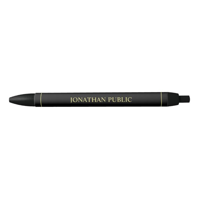 Custom Black And Gold Personalised Name Template Black Ink Pen (Front)