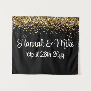 Custom Black and Gold Wedding Backdrop Photo Booth Tapestry