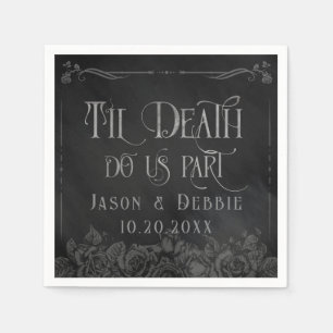 Custom Black and Grey Floral Gothic Wedding Napkin