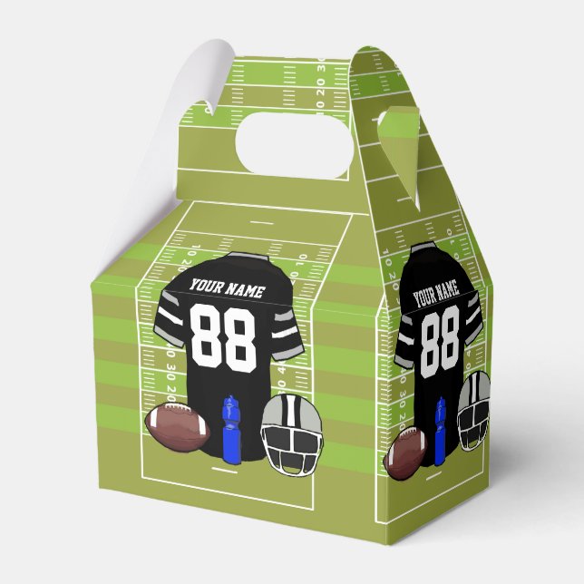 Custom Black and Grey Football Jersey on Field Favour Box (Front Side)