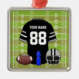 Custom Black and Grey Football Jersey on Field Metal Tree Decoration