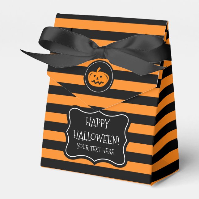 Custom black and orange Halloween party favour box (Front Side)