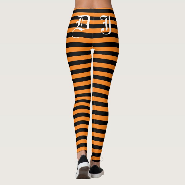 Custom black and orange Halloween party leggings (Back)