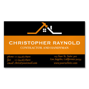 Custom Black and Orange Home Building Construction Magnetic Business Card