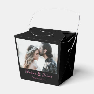 Custom Black and Pink Calligraphy Wedding Photo Favour Box