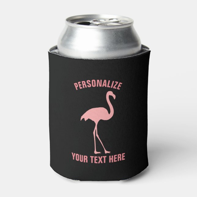 Custom black and pink flamingo bird can coolers (Can Front)