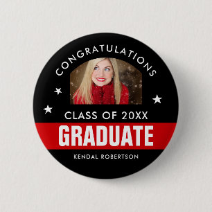 Custom Black and Red Graduation Photo Button