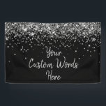 Custom Black and Silver Birthday Party Photo Booth Banner<br><div class="desc">Birthday party photo booth banner, custom welcome sign backdrop tapestry, bachelorette trip prop sweet 16, quinceanera 40th 50th personalised 30th, 21st 16th fifteen sixteen twenty-fifth, twenty first 18th 15th 25th, for anniversary eighteenth twinkle wife, black and silver glitter daughter, bridal shower hen night weekend, wedding reception sparkly trip, sparkle them...</div>