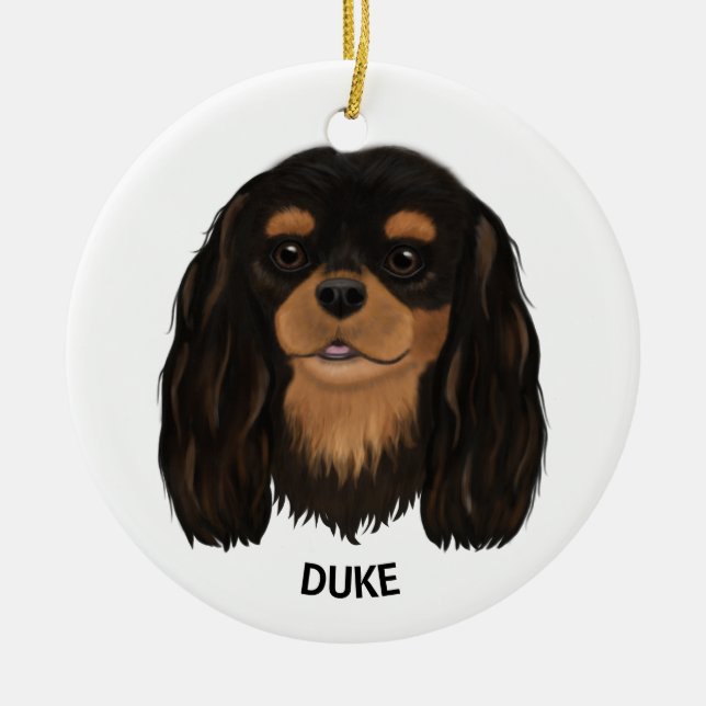 Custom Black and Tan Cavalier King Spaniel Ceramic Tree Decoration (Front)