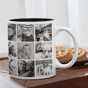 Custom Black And White 21 Photo Collage Two-Tone Coffee Mug