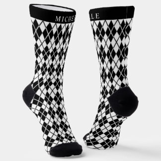 Custom Black And White Argyle Pattern Socks