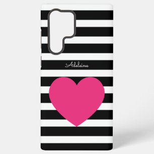 Custom Black and White Bold Striped Pink Heart Samsung Galaxy Case