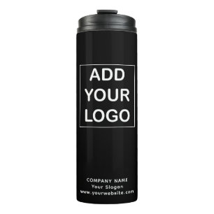 Custom Black and White Business Company Logo Thermal Tumbler