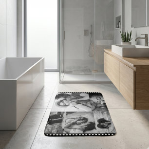 Custom Black and White Couple Photo Collage Names Bath Mat