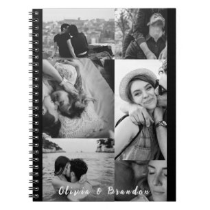 Custom Black and White Couple Photo Collage Names Notebook