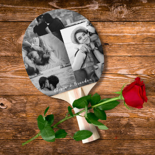Custom Black and White Couple Photo Collage Names Ping Pong Paddle