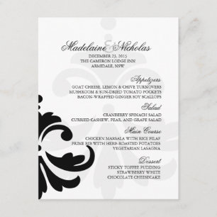 Custom black and white damask wedding meu invitation