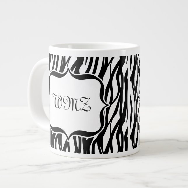 Custom Black and White Funky Zebra Stripes Large Coffee Mug (Front Left)