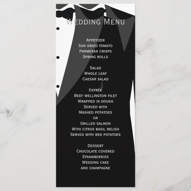 Custom Black And White Gay Wedding Menu (Front)