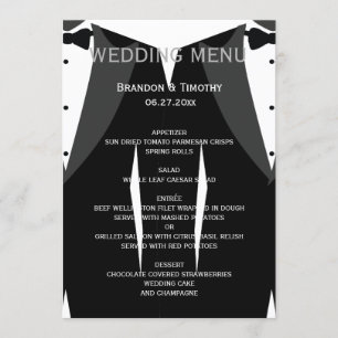 Custom Black And White Gay Wedding Menu Card