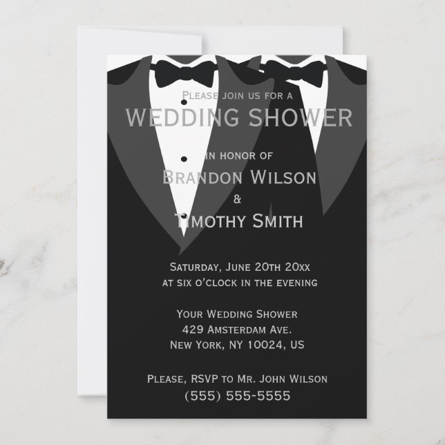 Custom Black And White Gay Wedding Shower Invites (Front)
