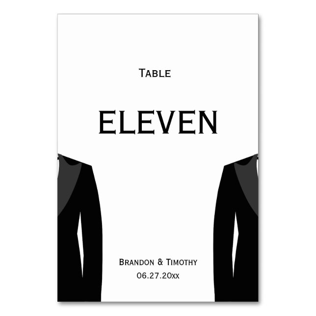 Custom Black And White Gay Wedding Table Numbers (Front)