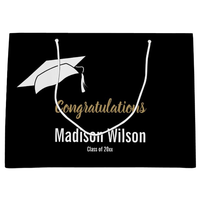 Custom Black and White Graduation Congratulations Large Gift Bag (Front)